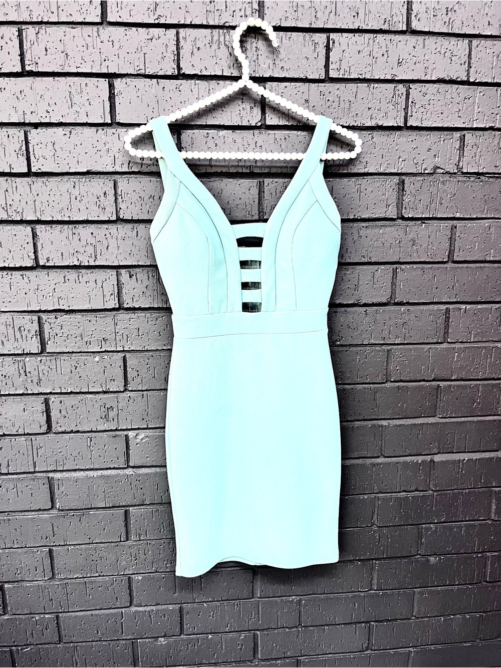 Sleeveless Light Blue Bodycon Dress with Strappy V-Neck